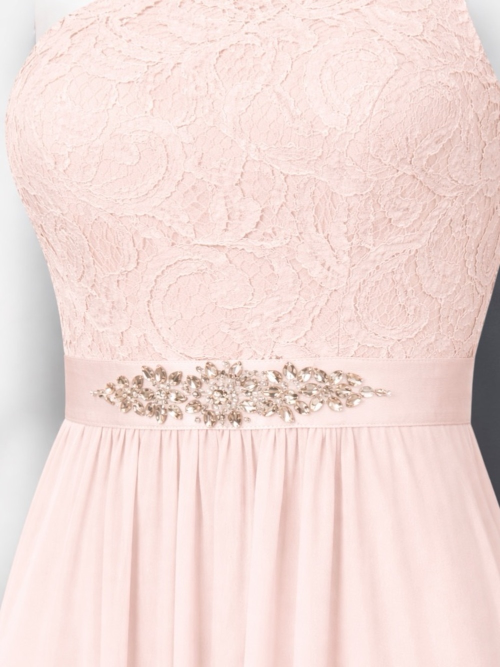 Adrianna Papell Blush Lace Crystal Embellished One-Shoulder Formal Gown - Picture 11 of 12